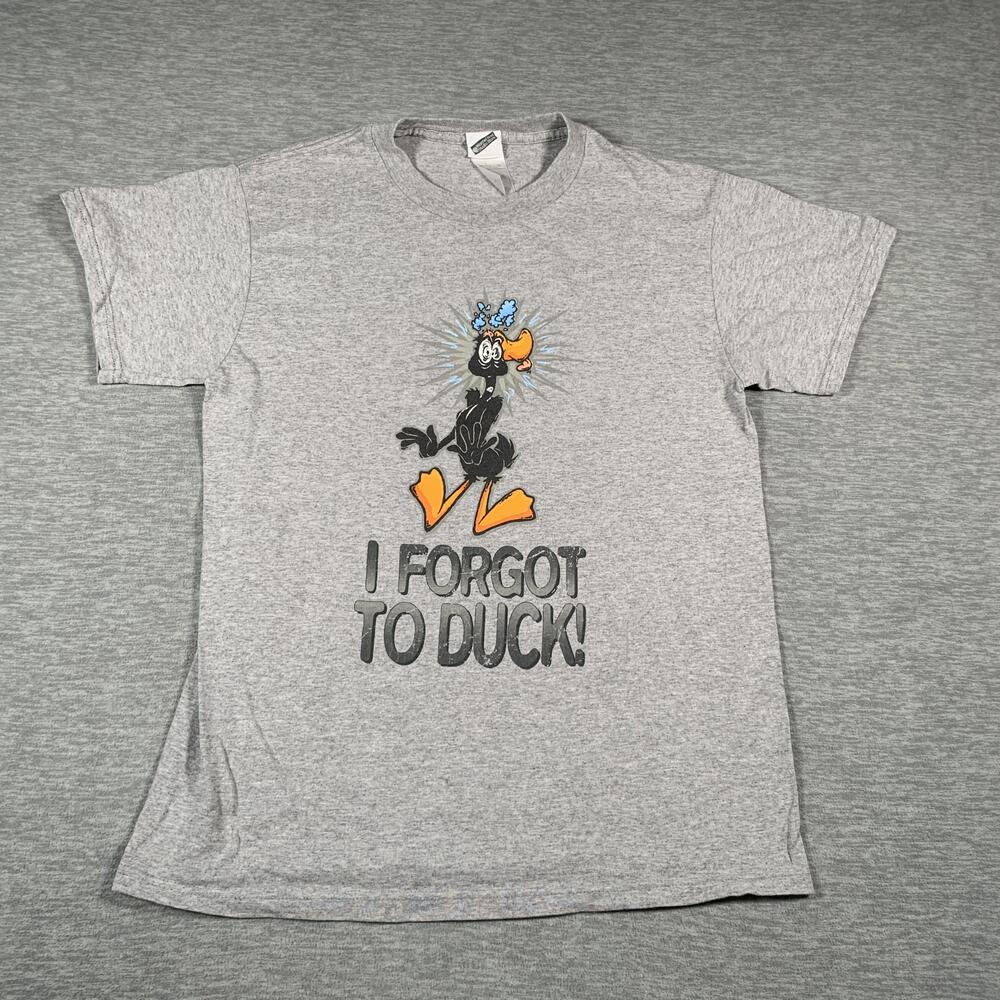 Vintage Daffy Duck Shirt Mens Medium Gray I Forgot To Duck Looney Tunes 90s